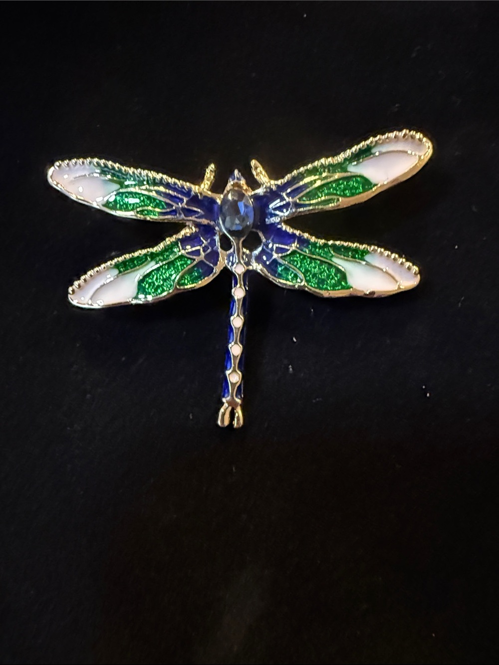 Gold-Tone Blue & Green Dragonfly Brooch